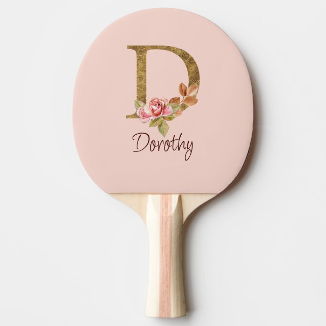 Pala De Ping Pong Nombre personalizado lámina dorada rubor rosas ros (Anverso)