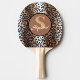 Pala De Ping Pong Nombre personalizado Leopardo blanco negro marrón 