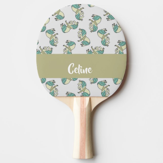 Pala De Ping Pong Nombre personalizado lindo patrón de caballos (Anverso)