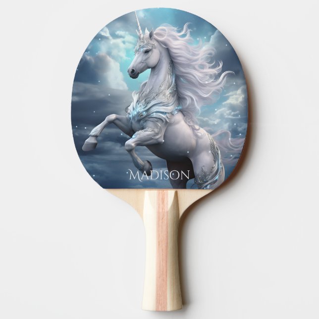 Pala De Ping Pong Nombre personalizado lindo unicornio (Reverso)