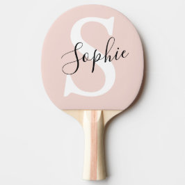 Pala De Ping Pong Nombre personalizado moderno Monograma Pastel rosa