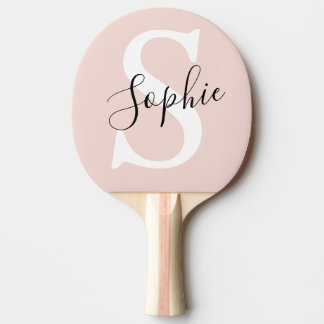 Pala De Ping Pong Nombre personalizado moderno Monograma Pastel rosa