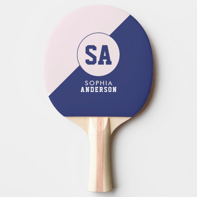 Pala De Ping Pong Nombre Personalizado Moderno Rosa Y Azul (Anverso)