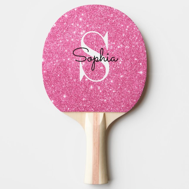 Pala De Ping Pong Nombre personalizado monograma Purpurina rosado mo (Anverso)