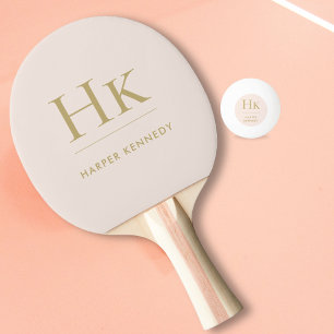 Pala De Ping Pong Nombre personalizado Monograma Rubor Oro rosa