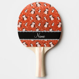 Pala De Ping Pong Nombre personalizado neón naranja purpurina pingüi