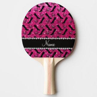 Pala De Ping Pong Nombre personalizado neón purpurina rosado calient