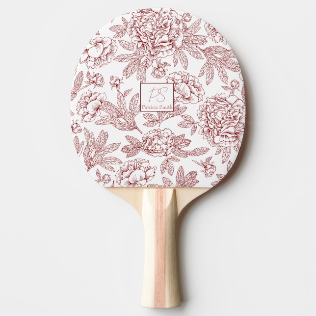 Pala De Ping Pong Nombre personalizado Patrón de flor (Anverso)