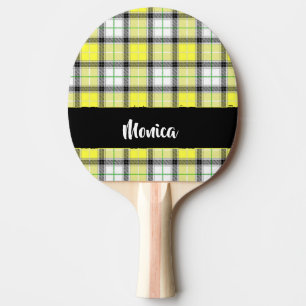 Pala De Ping Pong Nombre personalizado patrón de plaid amarillo