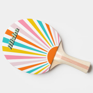 Pala De Ping Pong Nombre personalizado Retro Groovy Sun