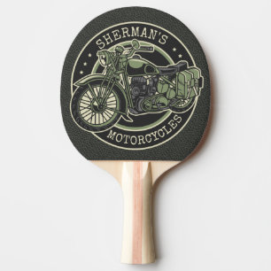 Pala De Ping Pong NOMBRE personalizado Retro motociclista militar