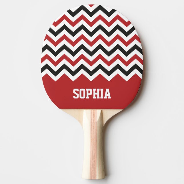 Pala De Ping Pong Nombre personalizado rojo y negro Chevron Classic (Anverso)
