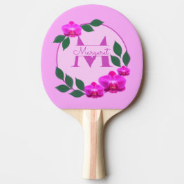Pala De Ping Pong Nombre personalizado rosa floral vintage inicial