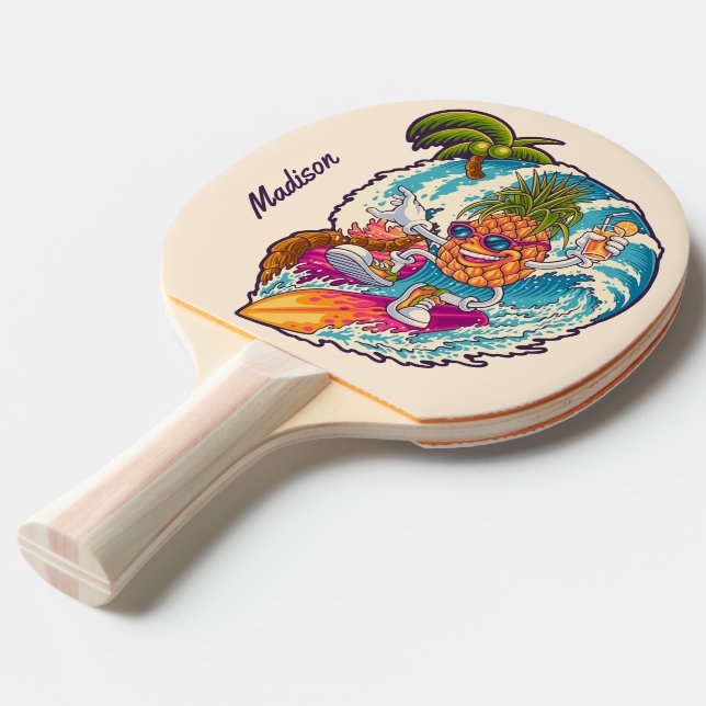 Pala De Ping Pong Nombre personalizado Surfing Pineapple (Ángulo frontal)