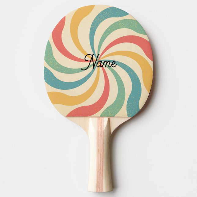 Pala De Ping Pong Nombre personalizado Típografía de bandas retro (Anverso)