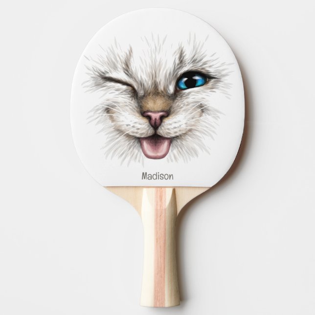 Pala De Ping Pong Nombre personalizado Winking Cat (Anverso)