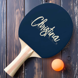 Pala De Ping Pong Nombre Pintado Azul Mar Profundo de Estilo Moderno