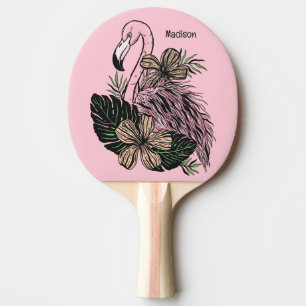 Pala De Ping Pong Nombre y color personalizados Flamingo rosa