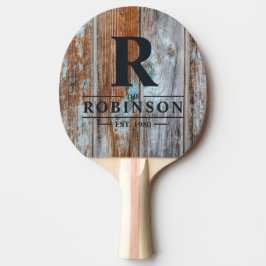 Pala De Ping Pong Nombre y inicial de la familia de madera lavado az