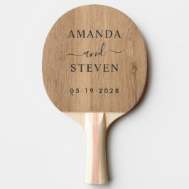 Pala De Ping Pong Nombres de Pareja en Madera de Teca Clara con Fech