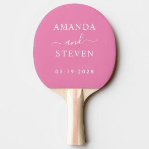 Pala De Ping Pong Nombres de Pareja Rosa con Fecha de Boda