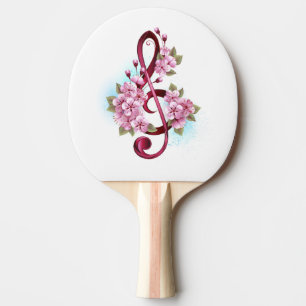 Pala De Ping Pong Notas de clave de sol musical con flores de Sakura