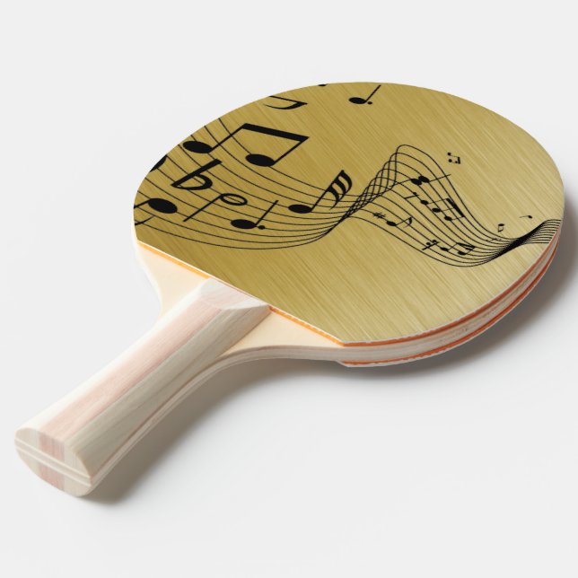 Pala De Ping Pong Notas de música pinchadas con oro (Ángulo frontal)