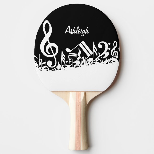 Pala De Ping Pong Notas musicales embarulladas blancas (Anverso)