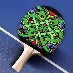 Pala De Ping Pong Nudo celta irlandés ornamentado colorido