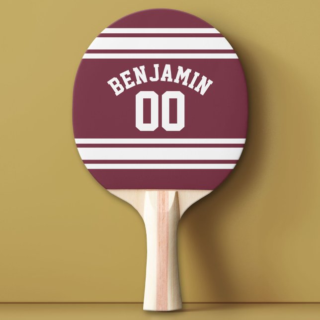 Pala De Ping Pong Número de nombre personalizado de franjas maroon y (Custom Ping Pong Paddle with a Sports Theme)