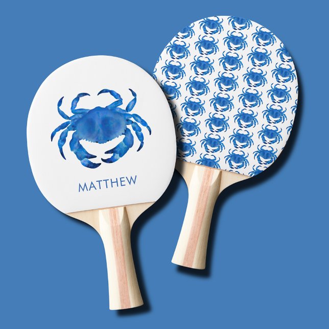 Pala De Ping Pong Océano de cangrejo costero azul (Blue crab ping pong paddle - personalize with your own name or initials )