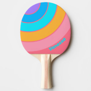 Pala De Ping Pong Ochenteros Franja de Círculo Amanecer Neón con Nom