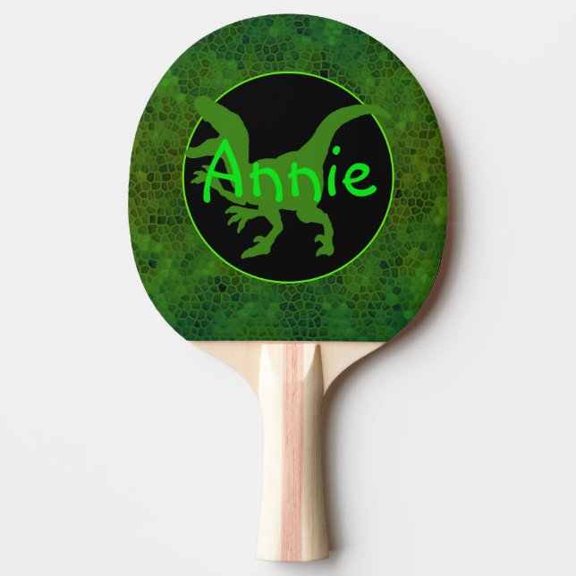 Pala De Ping Pong Ocultar dinosaurio verde personalizado (Anverso)