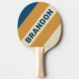Pala De Ping Pong Olas Azules Retro con Rayas Negras y Nombre