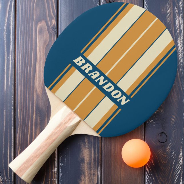 Pala De Ping Pong Olas Azules Retro Tablas con Franjas y Nombre (Subido por el creador)