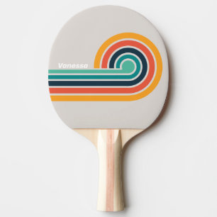 Pala De Ping Pong Olas de Arcoíris Retro Océano con Nombre