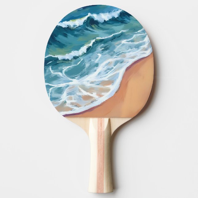 Pala De Ping Pong Olas de Océano Azul Acuarela (Anverso)