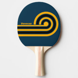 Pala De Ping Pong Olas Retro con Nombre y Rayas Onduladas bajo la Lu