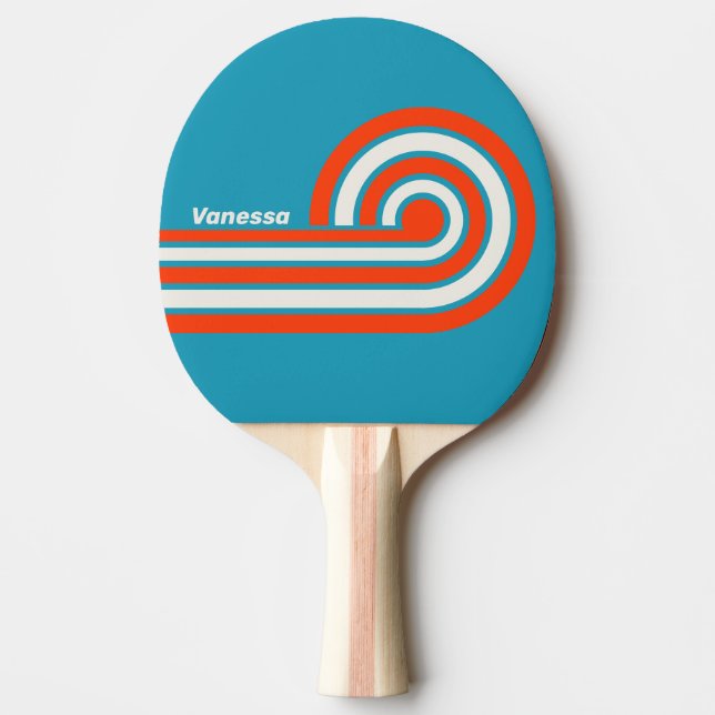 Pala De Ping Pong Olas rizadas de la marea del atardecer retro con n (Anverso)