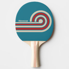 Pala De Ping Pong Olas rizadas de surf Retro Aqua con nombre