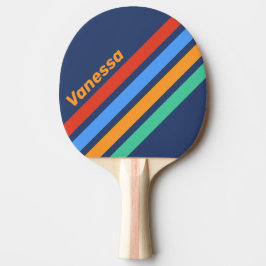 Pala De Ping Pong Old School Retro Rainbow Angled Striping with Name