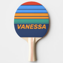 Pala De Ping Pong Old School Retro Rainbow Horizon Stripe with Name