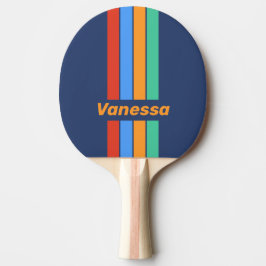 Pala De Ping Pong Old School Retro Rainbow Pin Striping with Name