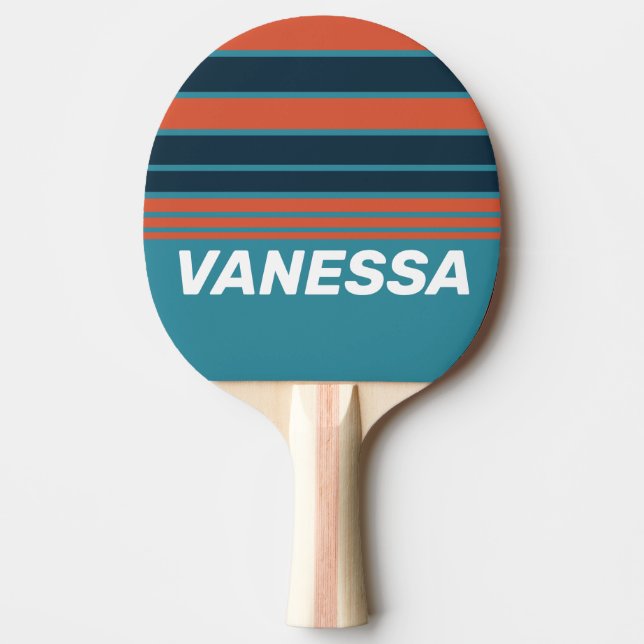 Pala De Ping Pong Oleada Retro Turquesa Horizonte con Franjas y Nomb (Anverso)