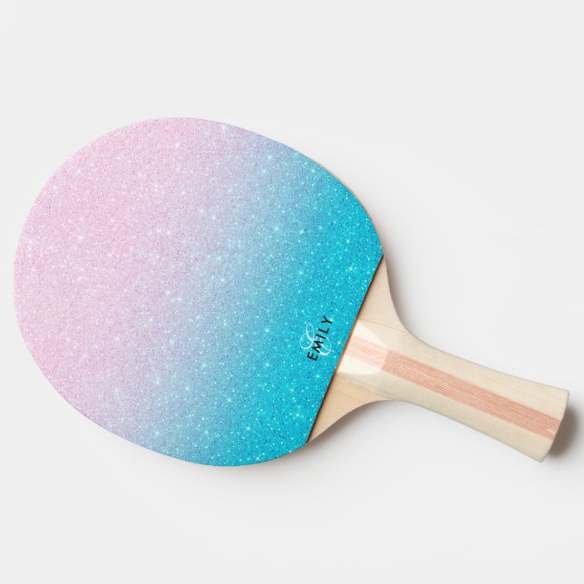 Pala De Ping Pong Ombre Purpurina rosa y turquesa (Reverso)