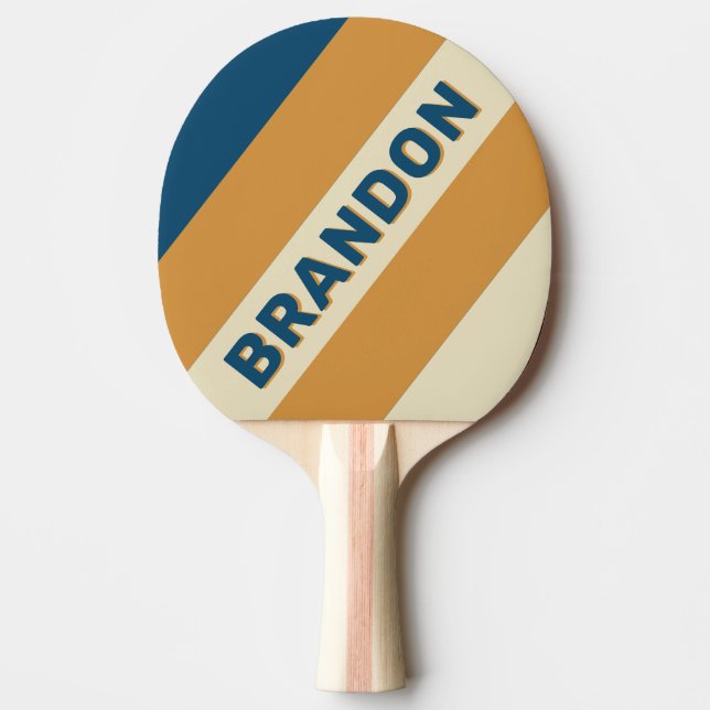 Pala De Ping Pong Onda azul retro Bandas negrita con nombre (Anverso)