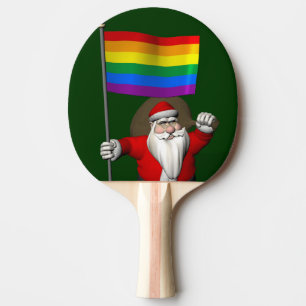 Pala De Ping Pong Orgulloso Santa Claus con bandera arcoiris