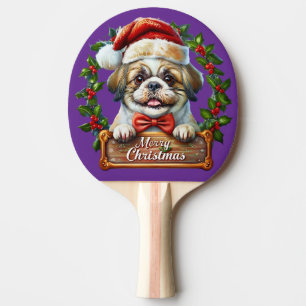 Pala De Ping Pong Ornamento navideño de perro lindo - Feliz Navidad