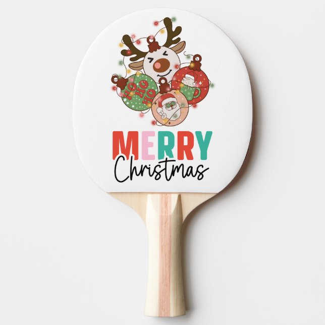 Pala De Ping Pong Ornamentos de Cute - Feliz Navidad (Anverso)