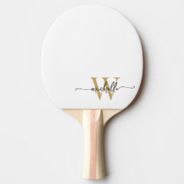 Pala De Ping Pong Oro Blanco Moderno con Nombre Personalizado en Let